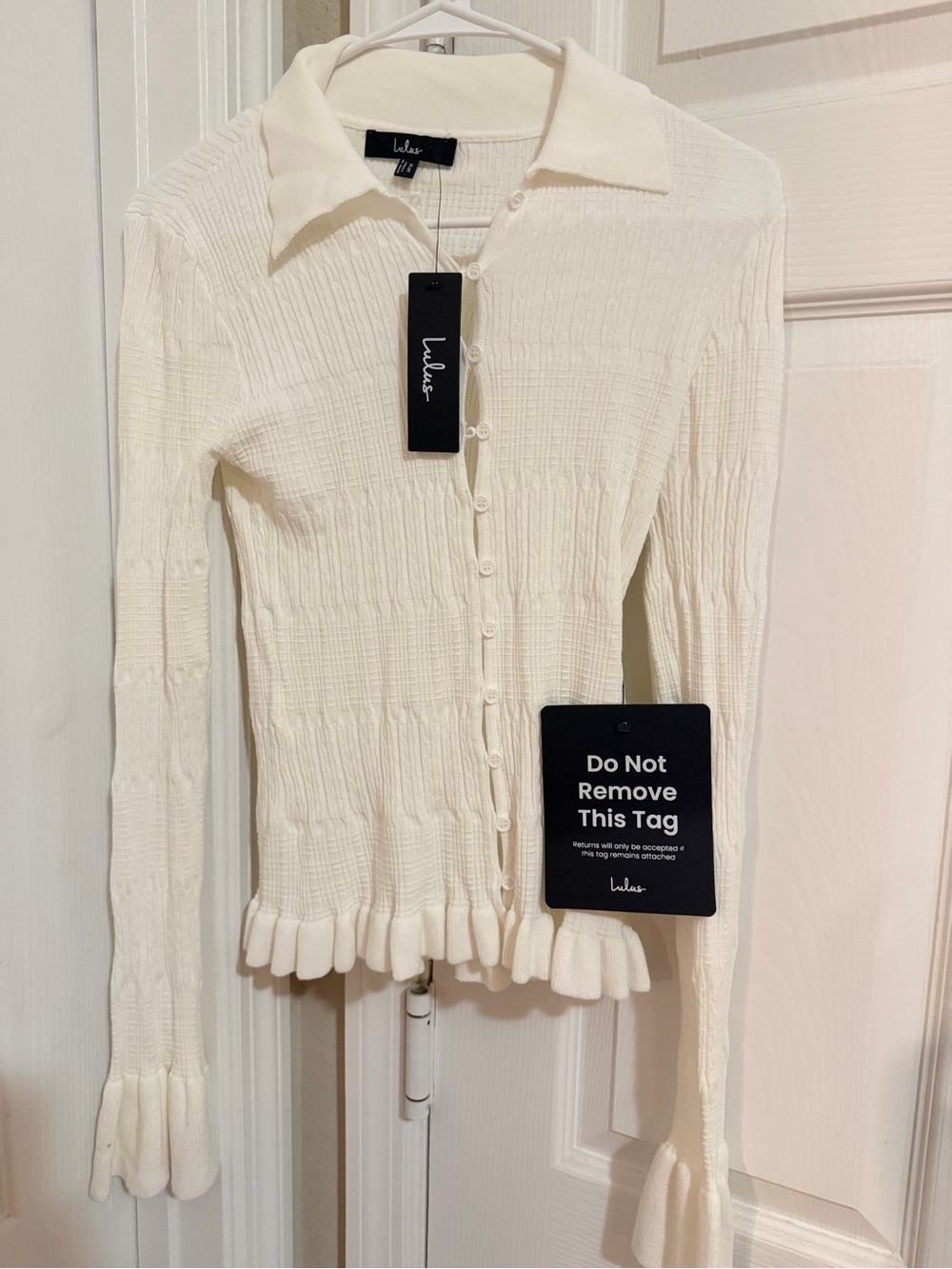Lulus Ivory Textured Knit Ruffle Cardigan Top XS NWT